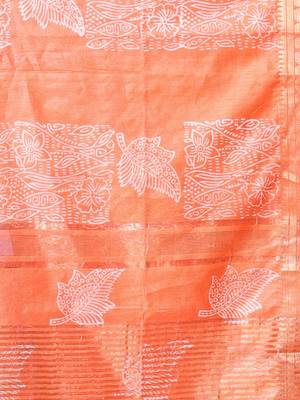 Orange silk soft saree with zari borders 4