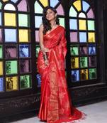 Red silk soft saree with zari borders