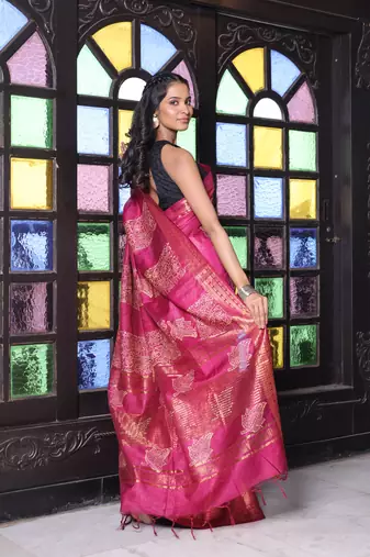 Purple silk soft saree with zari borders