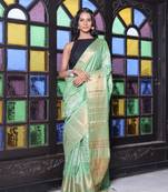 Sap green silk soft saree with zari borders