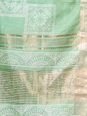 Sap green silk soft saree with zari borders 4