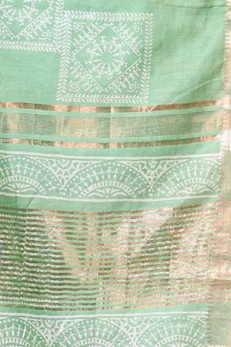Sap green silk soft saree with zari borders
