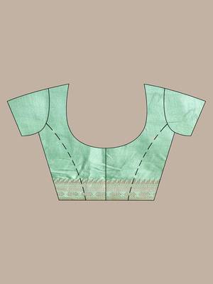 Sap green silk soft saree with zari borders 5