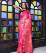 Pink silk soft saree with zari borders
