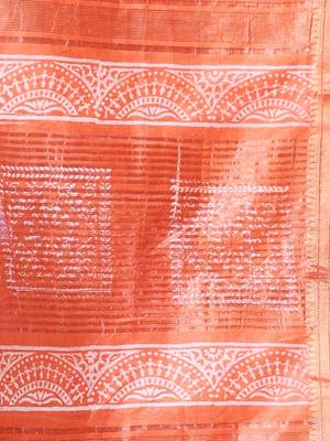 Orange silk soft saree with zari borders 4