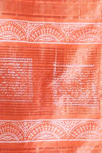 Orange silk soft saree with zari borders