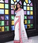 Off white cotton handwoven saree with texture borders