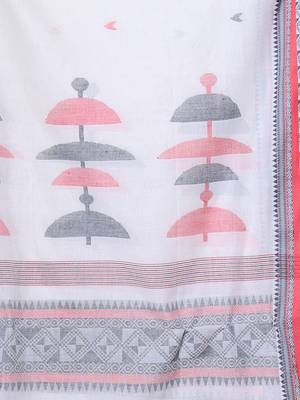 Off white cotton handwoven saree with texture borders 4