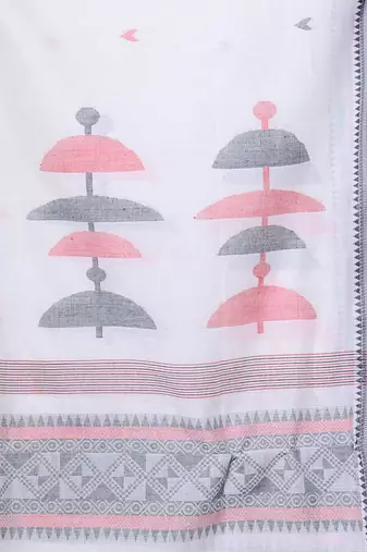 Off white cotton handwoven saree with texture borders