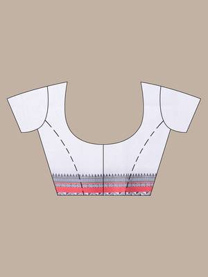 Off white cotton handwoven saree with texture borders 5