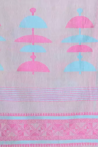 Ecru cotton handwoven saree with texture borders