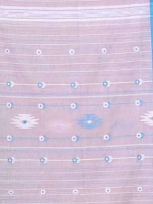 Ecru cotton handwoven saree with floral buttas 4