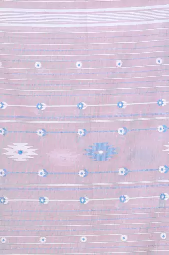 Ecru cotton handwoven saree with floral buttas