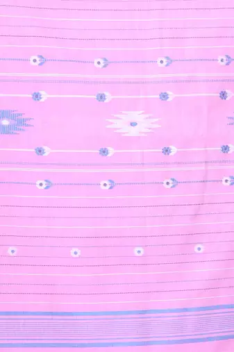 Pink cotton handwoven saree with floral buttas