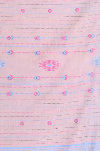 Beige cotton handwoven saree with floral buttas