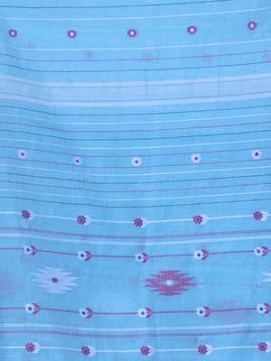 Sky blue cotton handwoven saree with floral buttas 4