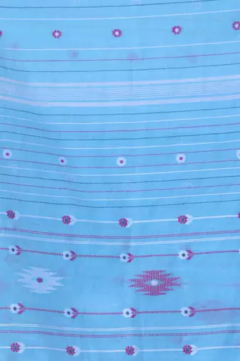 Sky blue cotton handwoven saree with floral buttas