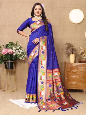 Blue Color Faux Banarasi Silk Saree With Paithani Rich Weaved Pallu And Blouse 2