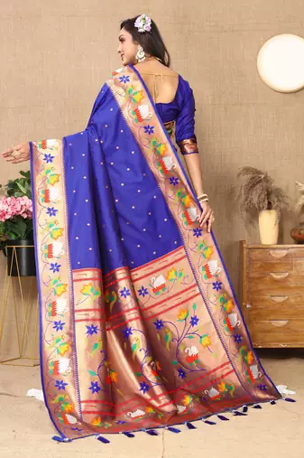 Blue Color Faux Banarasi Silk Saree With Paithani Rich Weaved Pallu And Blouse