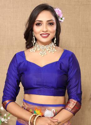 Blue Color Faux Banarasi Silk Saree With Paithani Rich Weaved Pallu And Blouse 5