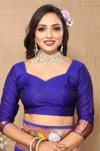 Blue Color Faux Banarasi Silk Saree With Paithani Rich Weaved Pallu And Blouse