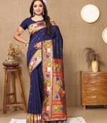 Navy Bllue Color Faux Banarasi  Silk Saree With Paithani Rich Weaved Pallu And  Blouse