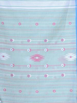 Pistachio green cotton handwoven saree with floral buttas 4