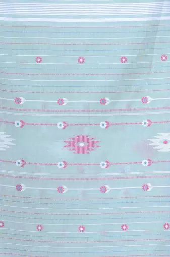 Pistachio green cotton handwoven saree with floral buttas