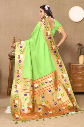 Pista Color Faux Banarasi Silk Saree With Paithani Rich Weaved Pallu And Blouse