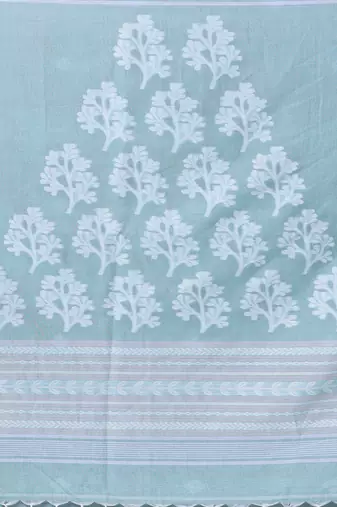 Pistachio green cotton handwoven saree with texture motifs