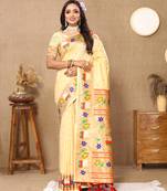 Cream Color Faux Banarasi  Silk Saree With Paithani Rich Weaved Pallu And  Blouse