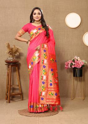Shyam Pink Color Faux Banarasi Silk Saree With Paithani Rich Weaved Pallu And Blouse 2