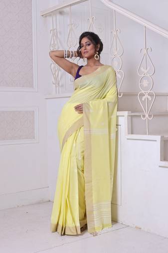 Yellow cotton handwoven saree with texture motifs