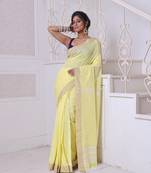 Yellow cotton handwoven saree with texture motifs