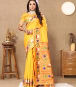 Yellow Color Faux Banarasi  Silk Saree With Paithani Rich Weaved Pallu And  Blouse