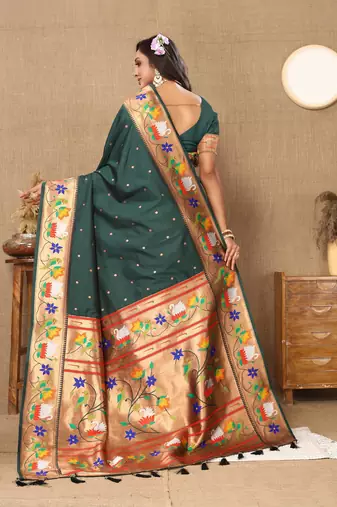 Green Color Faux Banarasi Silk Saree With Paithani Rich Weaved Pallu And Blouse