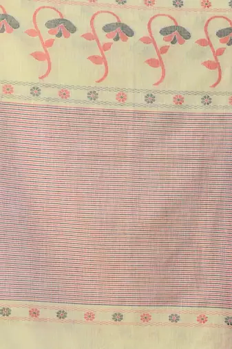Lemon yellow cotton handwoven saree with floral buttas