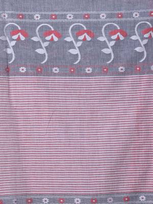 Grey cotton handwoven saree with floral buttas 4