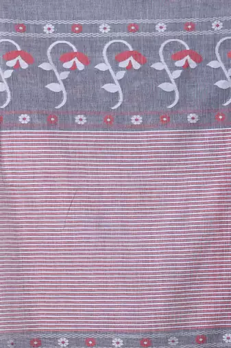 Grey cotton handwoven saree with floral buttas
