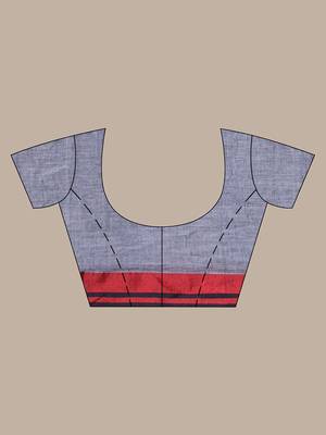 Grey cotton handwoven saree with floral buttas 5