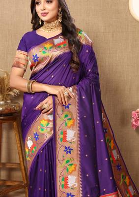 Purple Color Faux Banarasi Silk Saree With Paithani Rich Weaved Pallu And Blouse 2