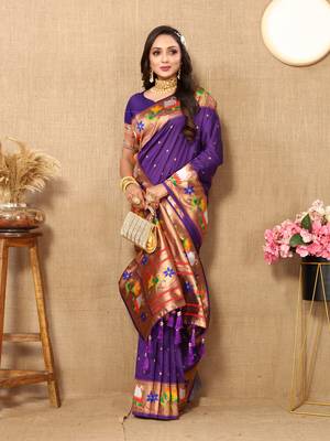 Purple Color Faux Banarasi Silk Saree With Paithani Rich Weaved Pallu And Blouse 3