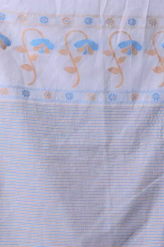 Ecru cotton handwoven saree with floral buttas