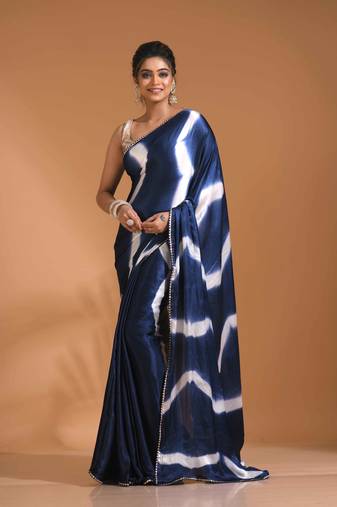 Navy blue tai dai saree