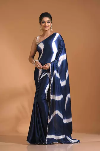 Navy blue tai dai saree