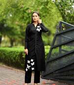 Nikhaar  black hand embroidery art silk straight cut kurta &