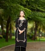 Nikhaar  black hand embroidery art silk straight cut kurta &