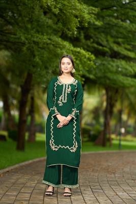 Nikhaar  green hand embroidery art silk straight cut kurta & 1