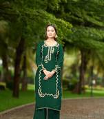 Nikhaar  green hand embroidery art silk straight cut kurta &