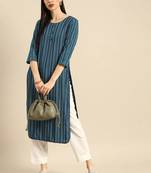 Womens Rayon Printed Designer Indian Ethnic Wear Blue Kurti